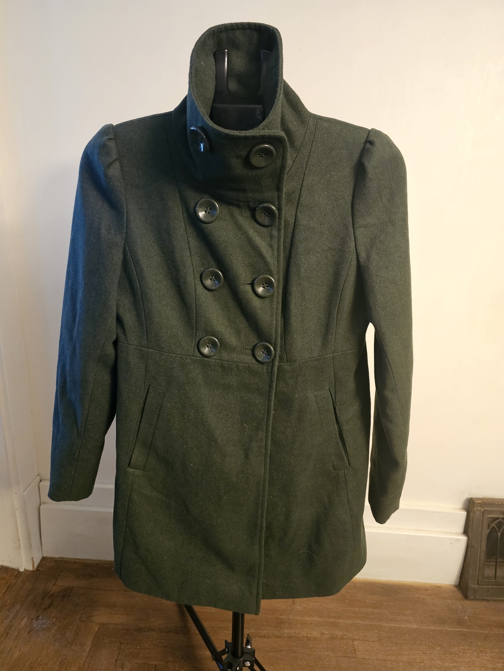 Forever 21 Olive Green Double-Breasted High Collar Pea Coat